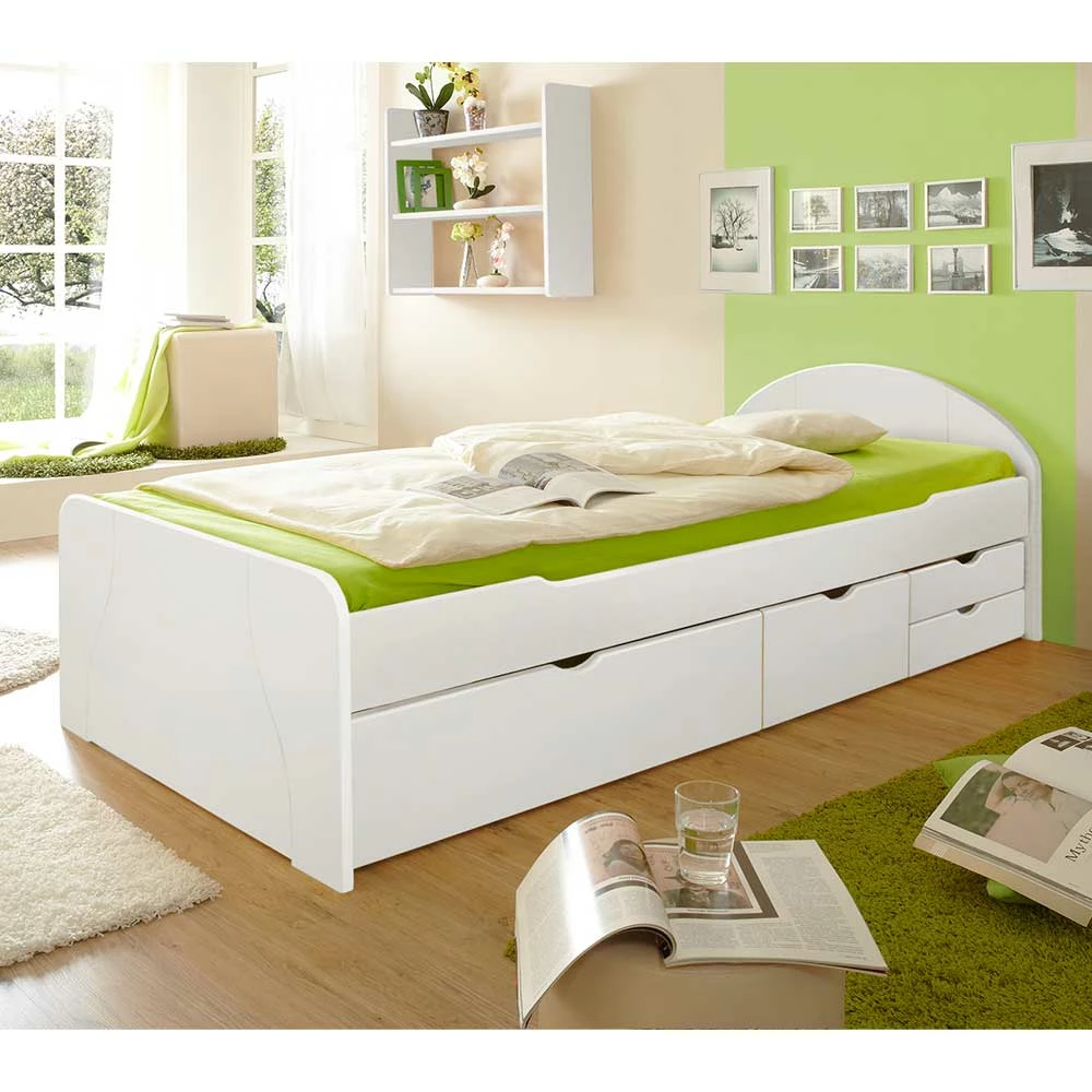 Weißes Komfortbett mit Stauraum - Filomena Weißes Komfortbett Mit Stauraum - Filomena -Massivholzbetten Shop weisses komfortbett mit stauraum aus massivholz 90x200 100x200 filomena 01