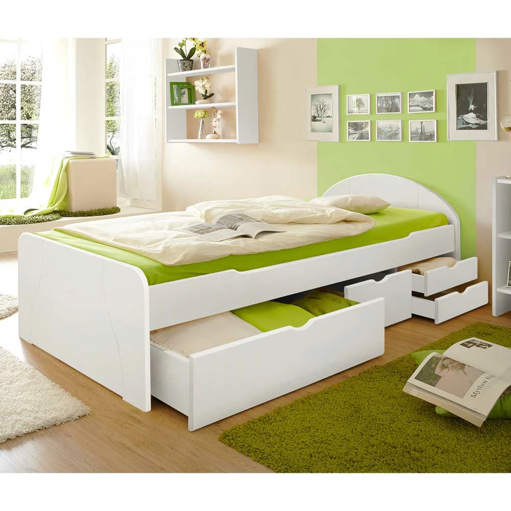 Weißes Komfortbett mit Stauraum - Filomena Weißes Komfortbett Mit Stauraum - Filomena -Massivholzbetten Shop weisses komfortbett mit stauraum aus massivholz 90x200 100x200 filomena 02