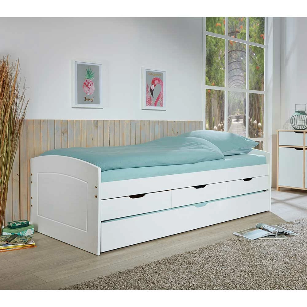 Weißes Schubkastenbett mit Ausziehbett - Becrux Weißes Schubkastenbett Mit Ausziehbett - Becrux -Massivholzbetten Shop weisses schubkastenbett mit ausziehbett aus kiefer massivholz mdf