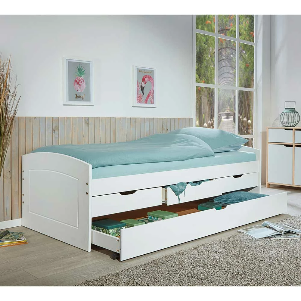 Weißes Schubkastenbett mit Ausziehbett - Becrux Weißes Schubkastenbett Mit Ausziehbett - Becrux -Massivholzbetten Shop weisses schubkastenbett mit ausziehbett aus kiefer massivholz mdf