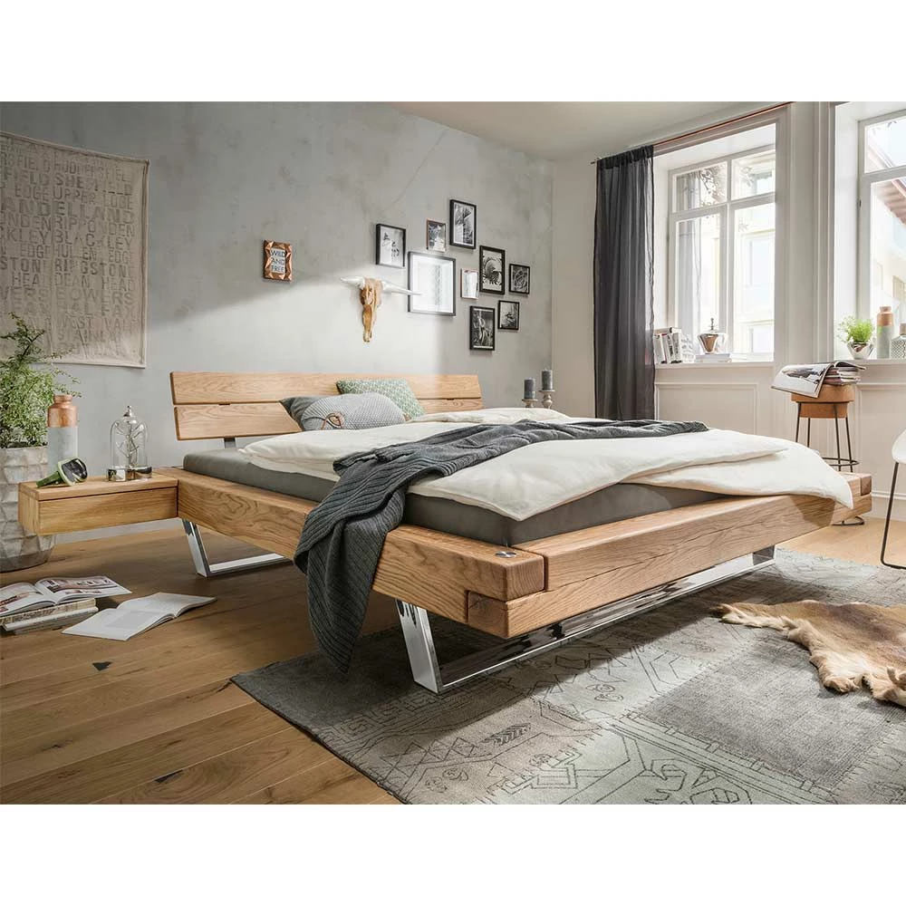 Wildeiche Balkenbett mit Edelstahl-Kufen Dominica inkl. 2 Nachttische (dreiteilig) Wildeiche Balkenbett Mit Edelstahl-Kufen Dominica Inkl. 2 Nachttische (dreiteilig) -Massivholzbetten Shop wildeiche balkenbett mit edelstahl kufen inkl. 2 nachttische dominica 01