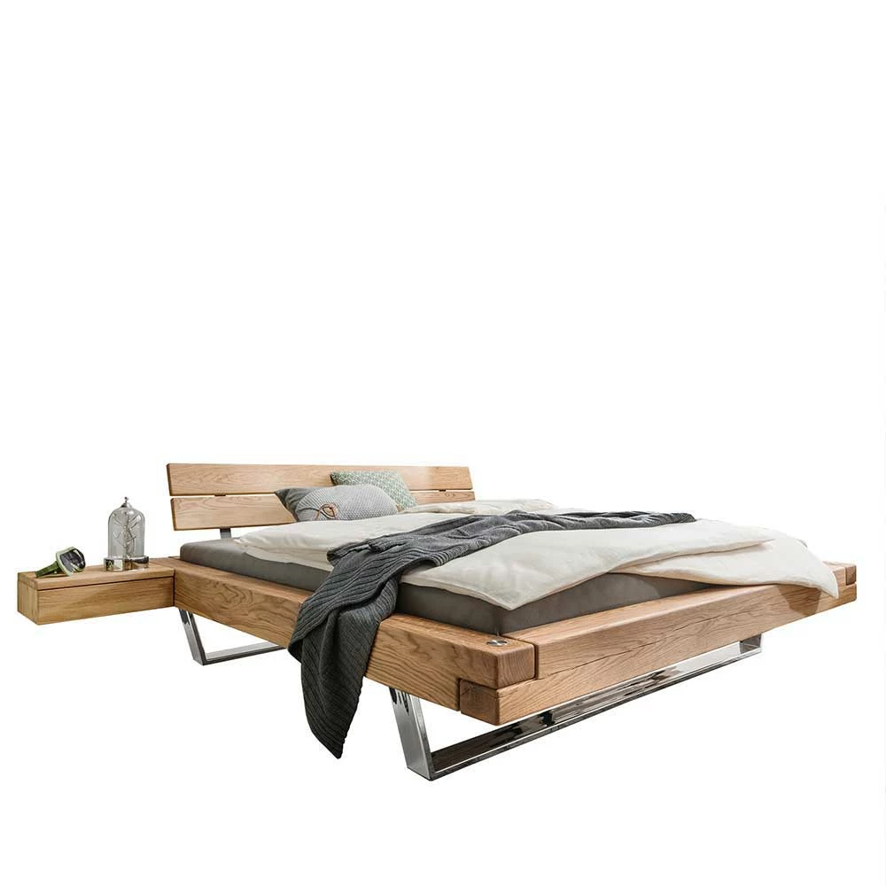 Wildeiche Balkenbett mit Edelstahl-Kufen Dominica inkl. 2 Nachttische (dreiteilig) Wildeiche Balkenbett Mit Edelstahl-Kufen Dominica Inkl. 2 Nachttische (dreiteilig) -Massivholzbetten Shop wildeiche balkenbett mit edelstahl kufen inkl. 2 nachttische dominica f