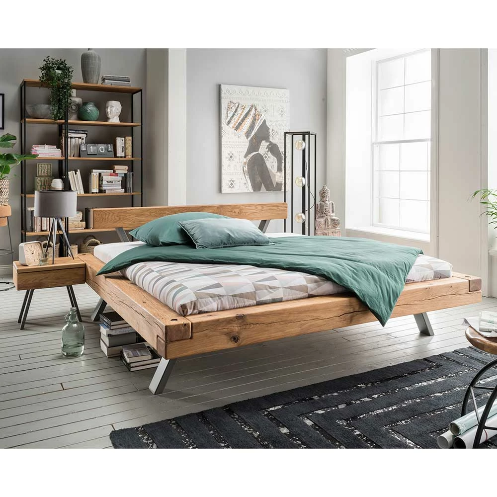 Wildeiche Balkenbett Set 4 Größen - Chaya (dreiteilig) - Image 2