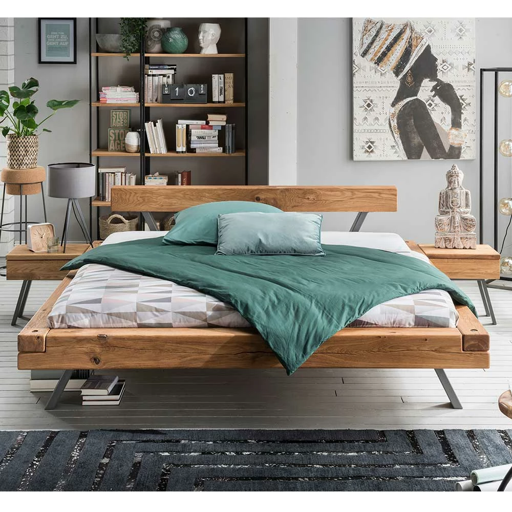 Wildeiche Balkenbett Set 4 Größen - Chaya (dreiteilig) - Image 3