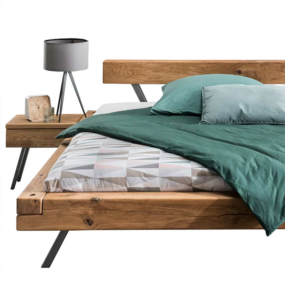 Wildeiche Balkenbett Set 4 Größen - Chaya (dreiteilig) - Image 4