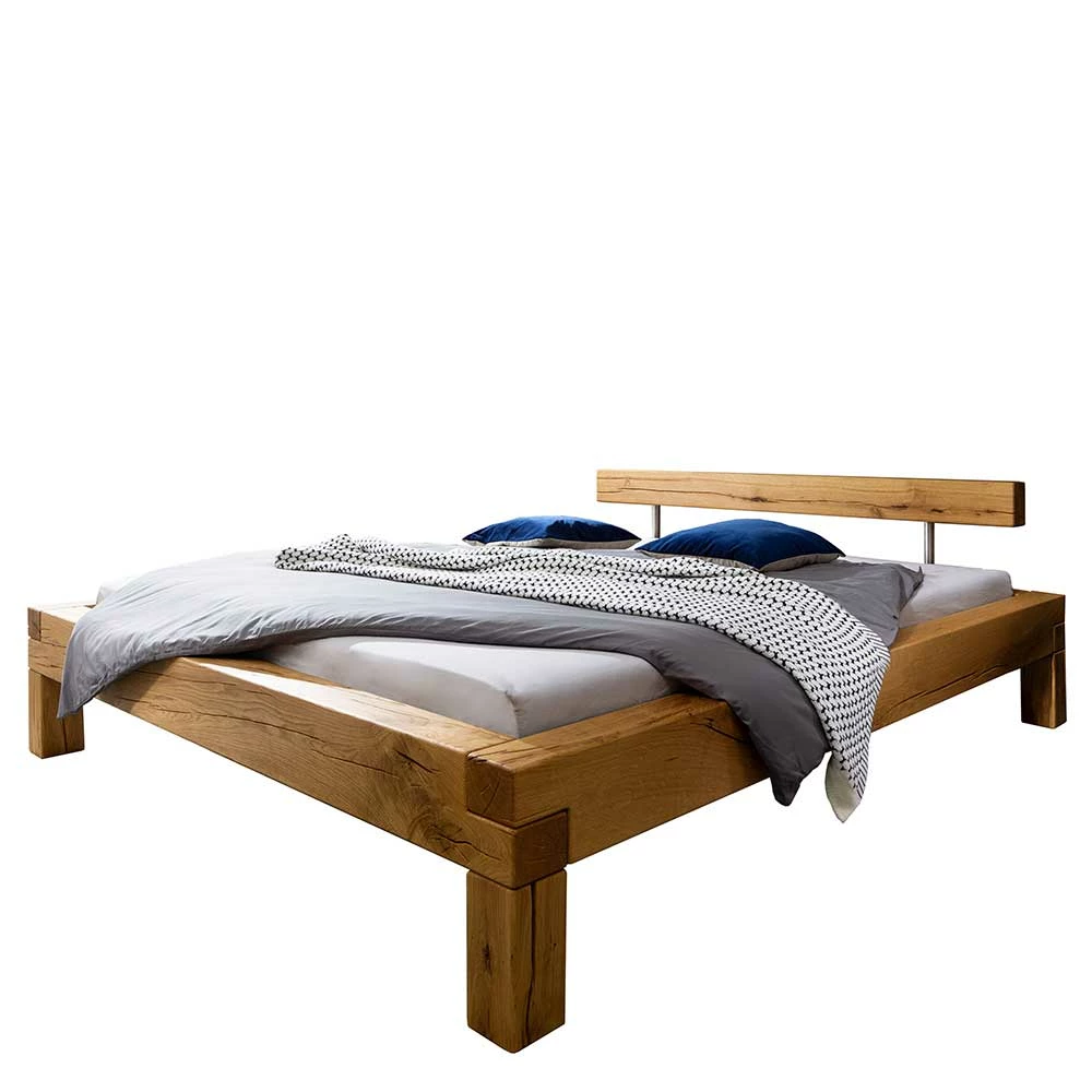 Wildeiche Balkendesign Bett Mit Balken-Kopfteil - Zlotka 1 Wildeiche Balkendesign Bett Mit Balken-Kopfteil - Zlotka