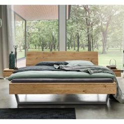 Wildeiche Bett Mit Kufen & Nachttische - Yunves (dreiteilig)