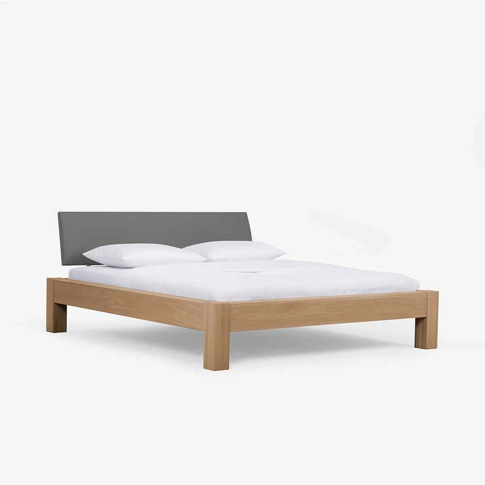 Wildeiche Bett Elemts Mit Polster-Kopfteil Grau - Image 3