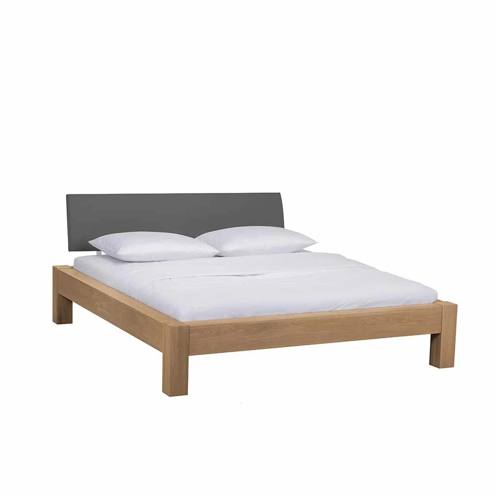 Wildeiche Bett Elemts Mit Polster-Kopfteil Grau