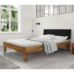 Wildeiche Bettgestell In 220cm Mit Kopfteil Schwarz - Olbysca -Massivholzbetten Shop wildeiche bettgestell in 220cm mit kopfteil schwarz aus mdf olbysca 02