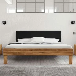Wildeiche Bettgestell In 220cm Mit Kopfteil Schwarz - Olbysca -Massivholzbetten Shop wildeiche bettgestell in 220cm mit kopfteil schwarz aus mdf olbysca 03
