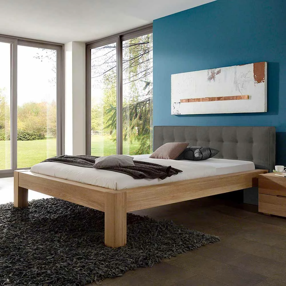Wildeiche Doppelbett Revisiona Mit Kopfteil Grau Gepolstert 2 Wildeiche Doppelbett Revisiona Mit Kopfteil Grau Gepolstert - Image 2