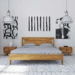 Wildeiche Holz Bett Mit Überlänge 220 Cm - Hardus (dreiteilig)