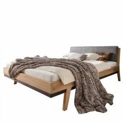 Wildeiche Holzbett Mit Polster-Kopfteil - Elscura