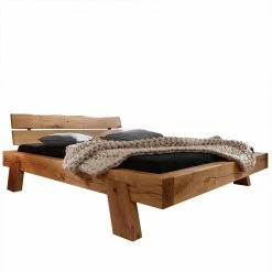 Wildeiche Naturholzbett Mit Balken Rahmen - Barcelos