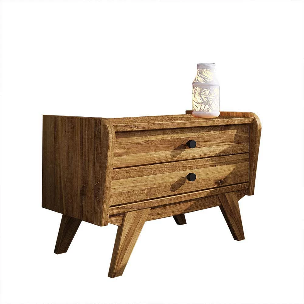 Wildeichebett 210cm lang & Nachtkommoden - Hardus (dreiteilig) Wildeichebett 210cm Lang & Nachtkommoden - Hardus (dreiteilig) -Massivholzbetten Shop wildeichebett 210cm lang nachtkommoden als schlafzimmer set hardus 05