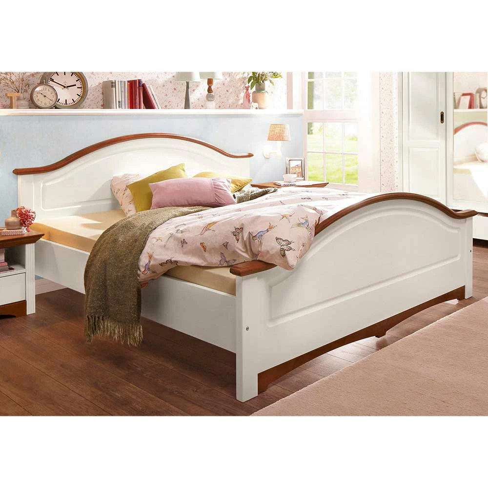 Zweifarbiges Landhaus Bett aus Holz - Beapta Zweifarbiges Landhaus Bett Aus Holz - Beapta -Massivholzbetten Shop zweifarbiges landhaus bett aus holz inkl lattenrost bettkasten optional beapta 01